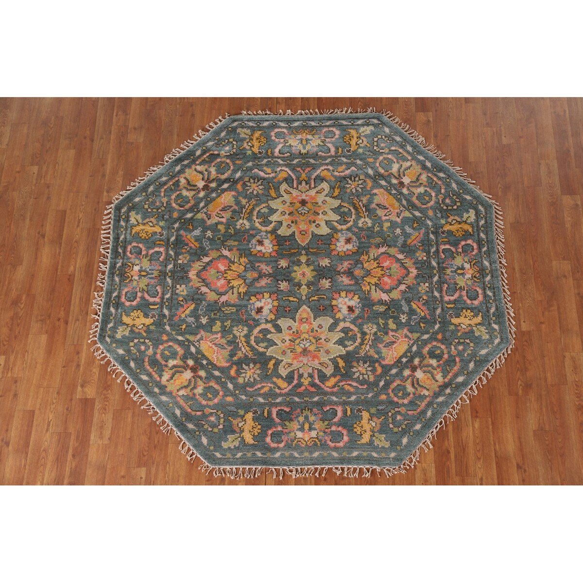 Heriz Serapi Octagon Rug Hand-Knotted Wool Carpet - 6'0"x 6'10"
