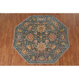 Heriz Serapi Octagon Rug Hand-Knotted Wool Carpet - 6'0"x 6'10"