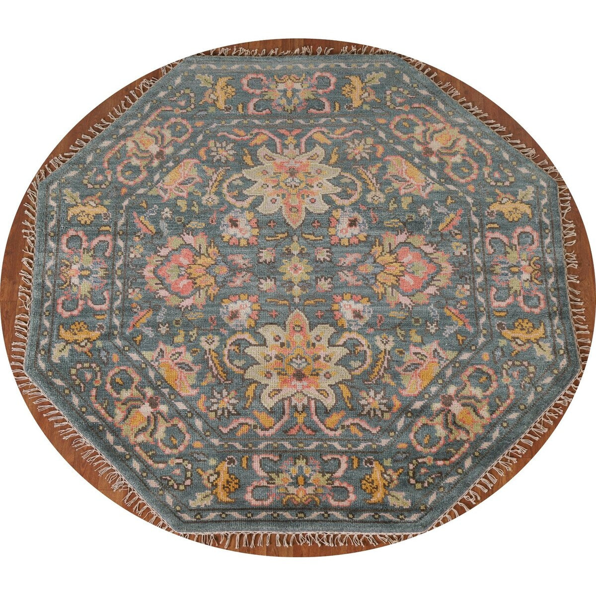 Heriz Serapi Octagon Rug Hand-Knotted Wool Carpet - 6'0"x 6'10"