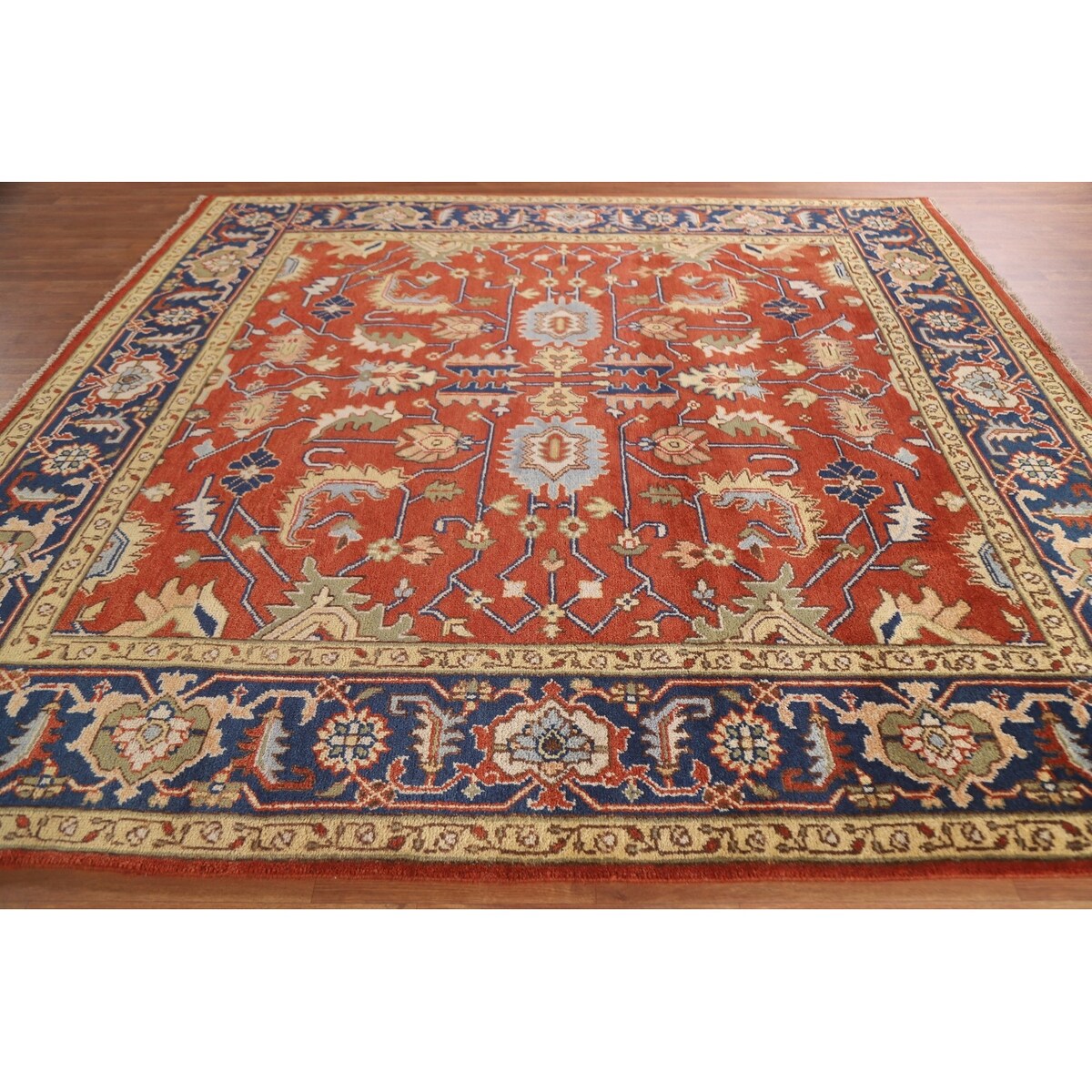 Heriz Serapi Square Area Rug Handmade Wool Carpet - 8'11"x 8'11"