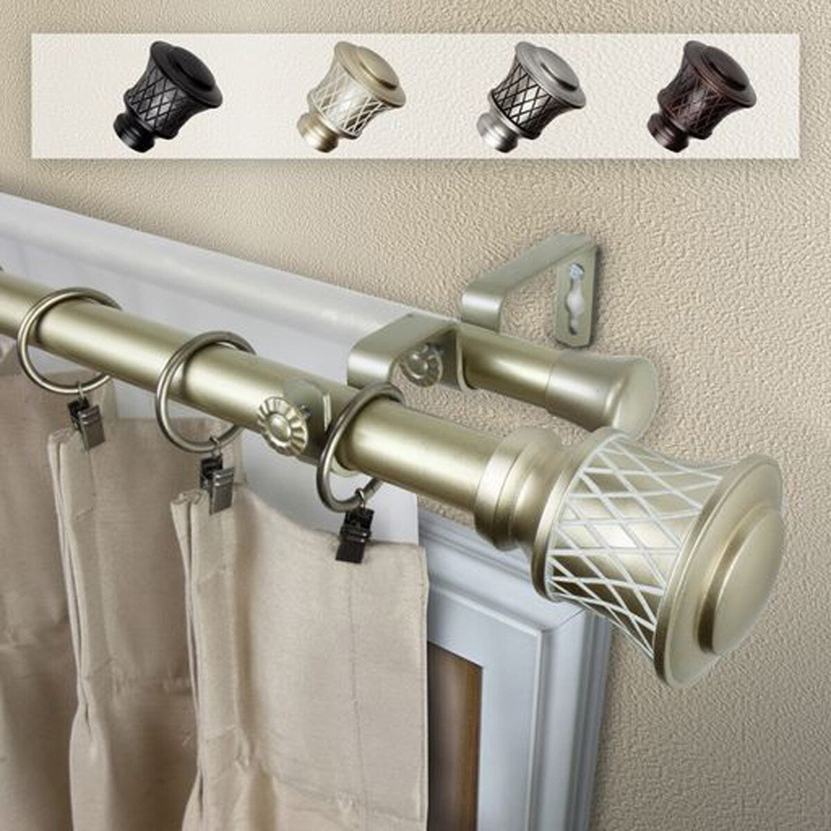 Hermosa Home Cairo 1 Inch Double Curtain Rod 48-84" - Light Gold