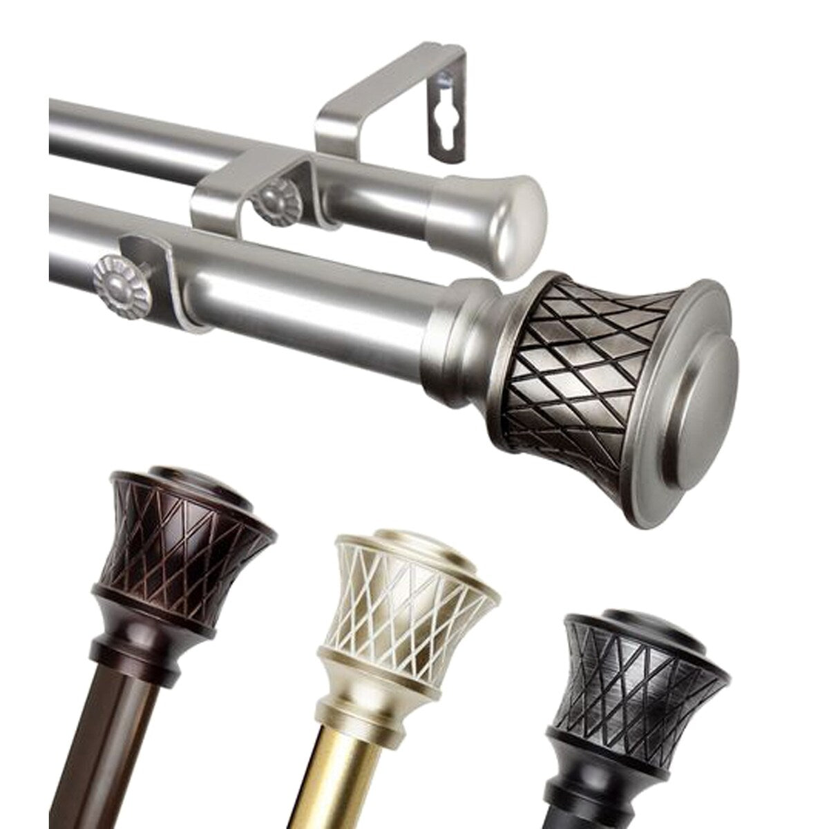 Hermosa Home Cairo 1 Inch Double Curtain Rod 48-84" - Light Gold