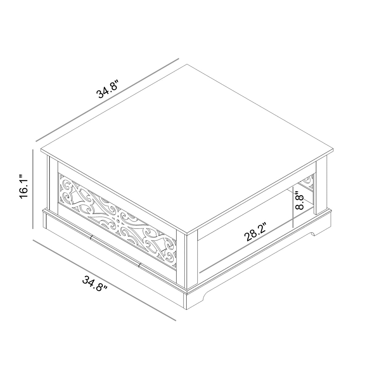 GALANO Heron Mission 34.8 in. Knotty Oak Wood Top Square Coffee Table