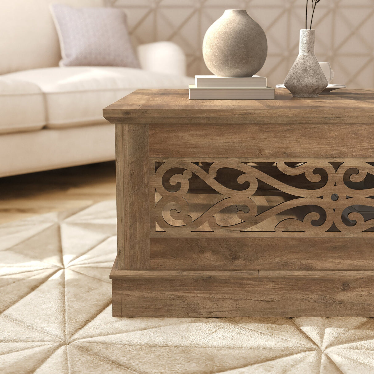 GALANO Heron Mission 34.8 in. Knotty Oak Wood Top Square Coffee Table