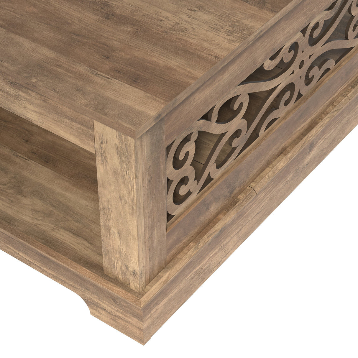 GALANO Heron Mission 34.8 in. Knotty Oak Wood Top Square Coffee Table