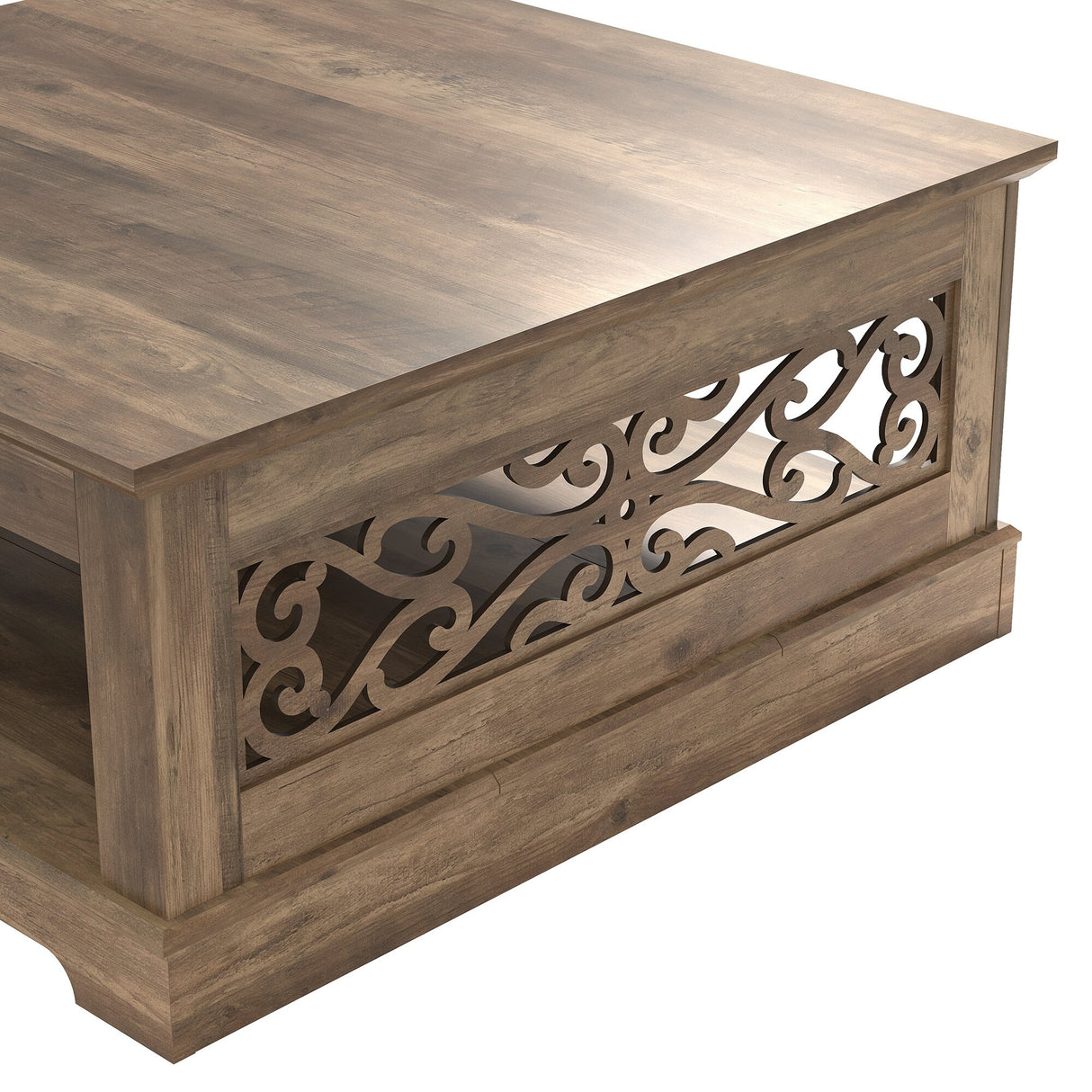 GALANO Heron Mission 34.8 in. Knotty Oak Wood Top Square Coffee Table