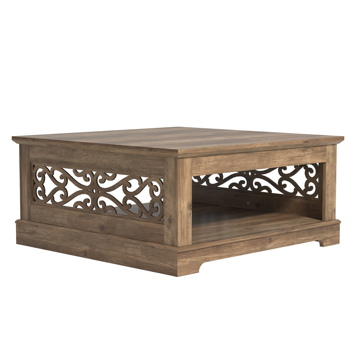GALANO Heron Mission 34.8 in. Knotty Oak Wood Top Square Coffee Table
