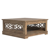 GALANO Heron Mission 34.8 in. Knotty Oak Wood Top Square Coffee Table