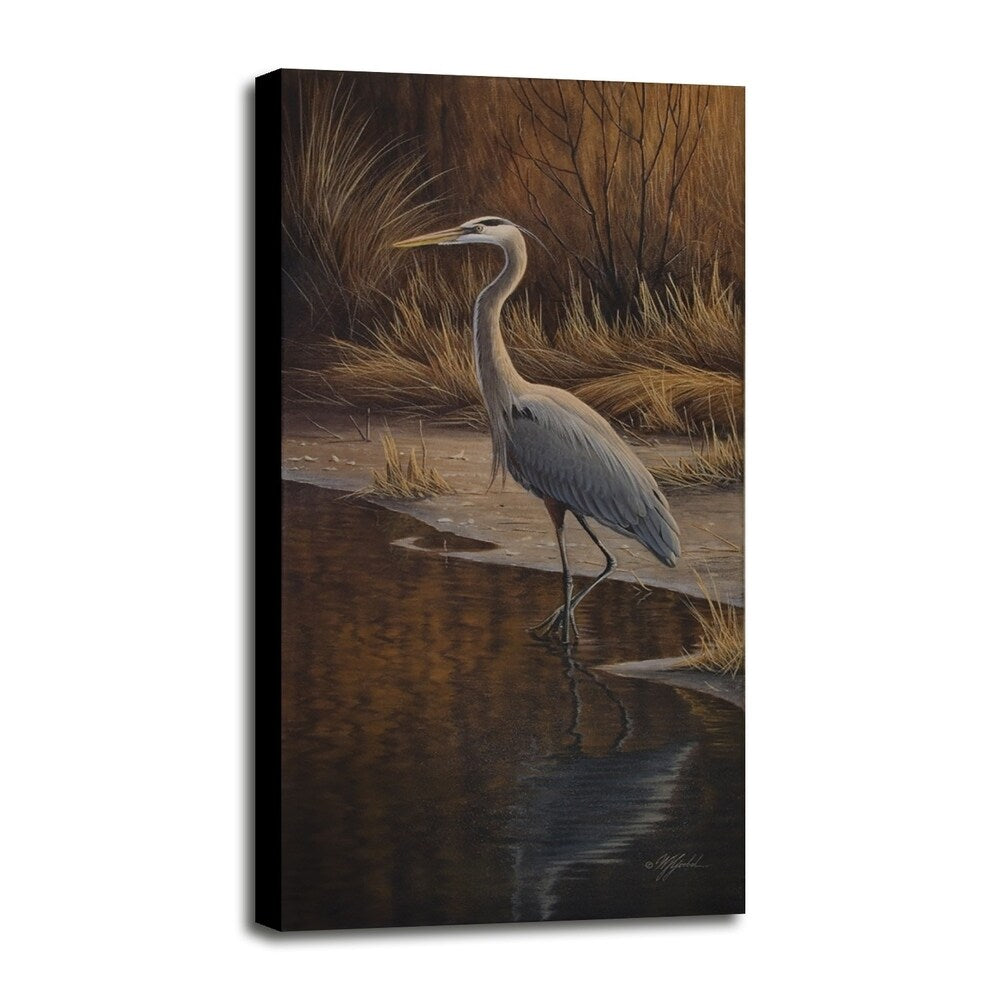 Heron Wading-WILGOE78993 Framed Print 48.75"x24" by Wilhelm Goebel