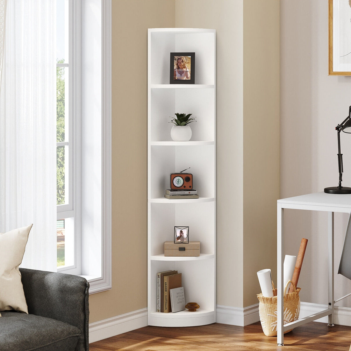 Herrell Wood 5-Tier 70.8" Tall Corner Bookshelf Bookcase
