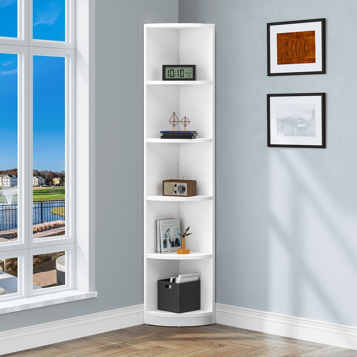 Herrell Wood 5-Tier 70.8" Tall Corner Bookshelf Bookcase