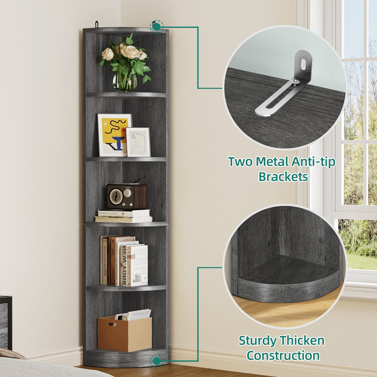 Herrell Wood 5-Tier 70.8" Tall Corner Bookshelf Bookcase