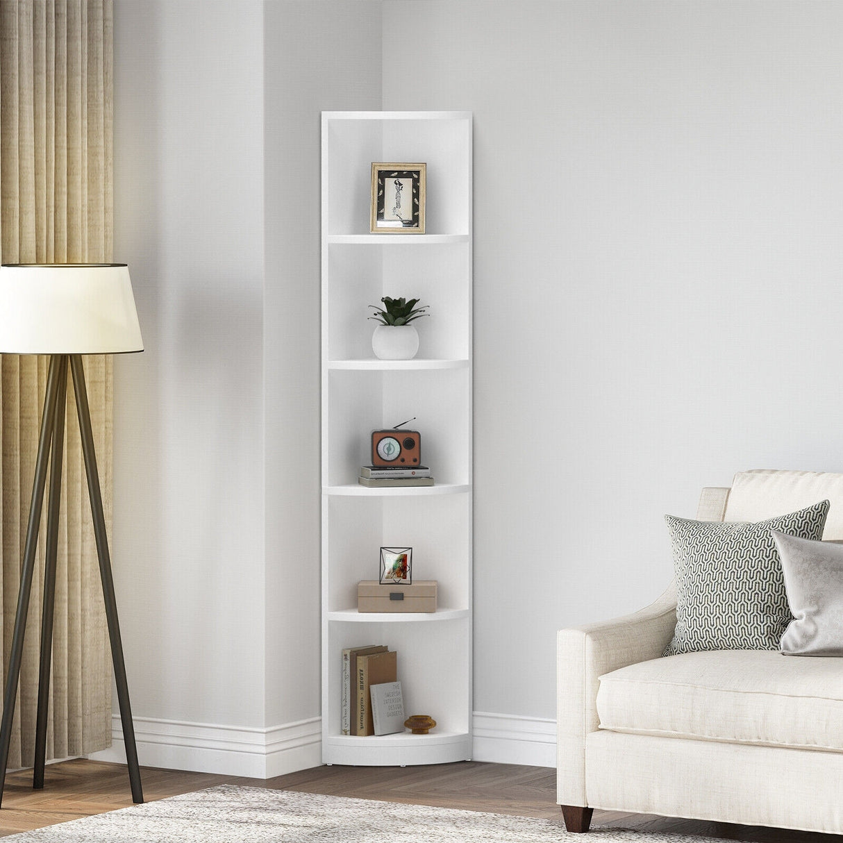 Herrell Wood 5-Tier 70.8" Tall Corner Bookshelf Bookcase