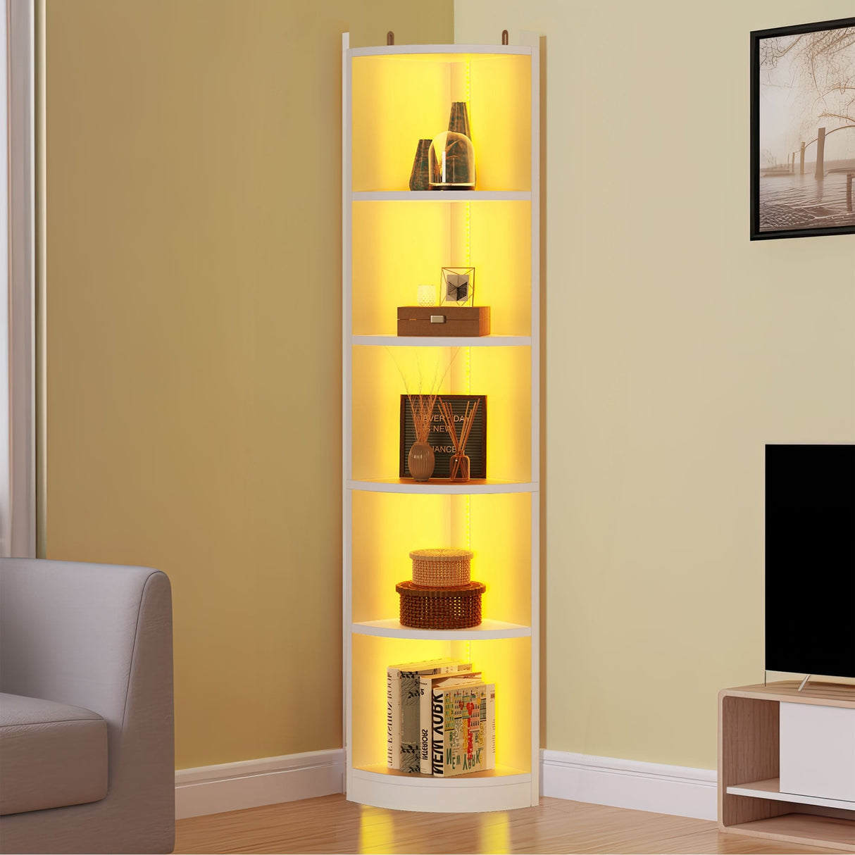 Herrell Wood 5-Tier 70.8" Tall Corner Bookshelf Bookcase
