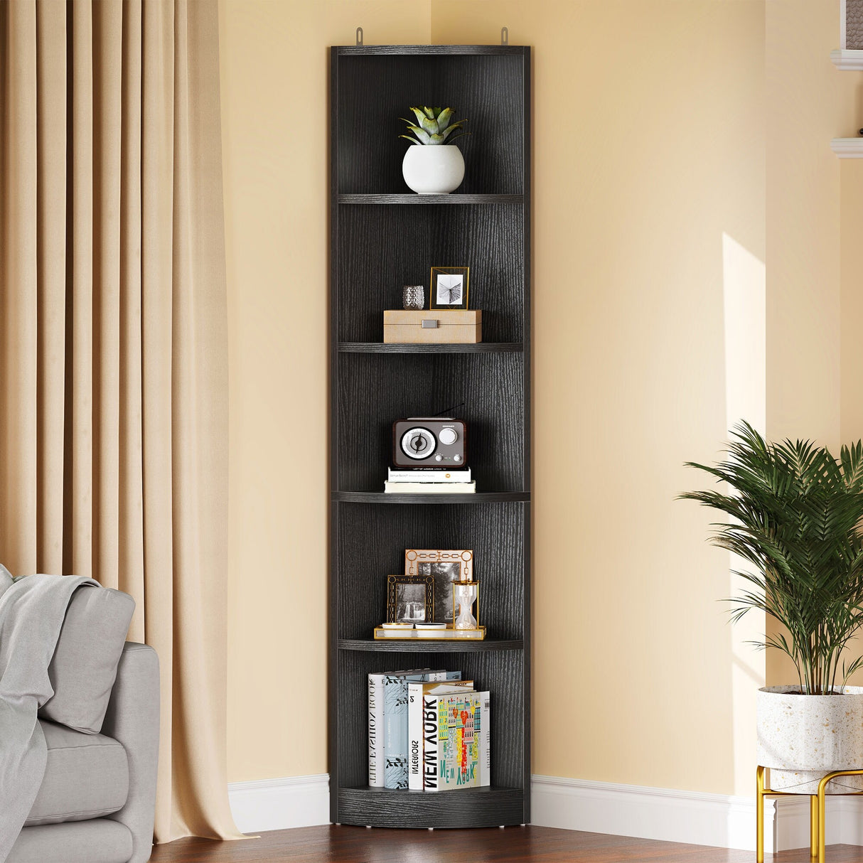 Herrell Wood 5-Tier 70.8" Tall Corner Bookshelf Bookcase