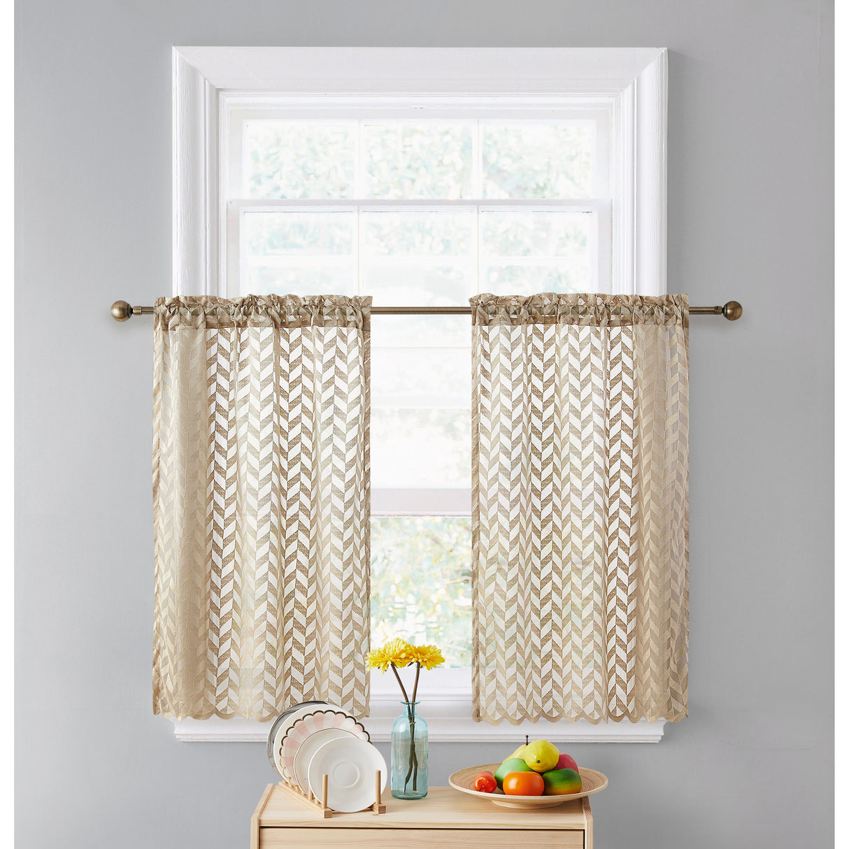 HLC.me Herringbone Lace Sheer Kitchen Cafe Curtain Tiers Swags Valance for Small Windows & Bathroom