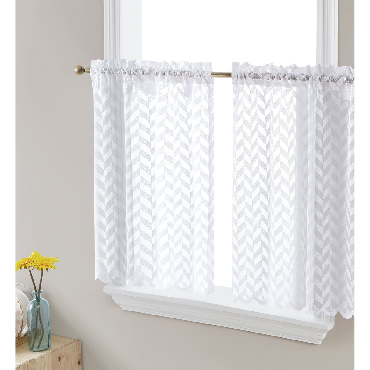 HLC.me Herringbone Lace Sheer Kitchen Cafe Curtain Tiers Swags Valance for Small Windows & Bathroom