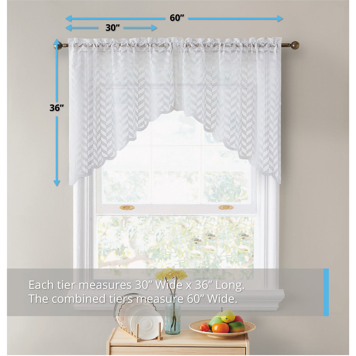 HLC.me Herringbone Lace Sheer Kitchen Cafe Curtain Tiers Swags Valance for Small Windows & Bathroom
