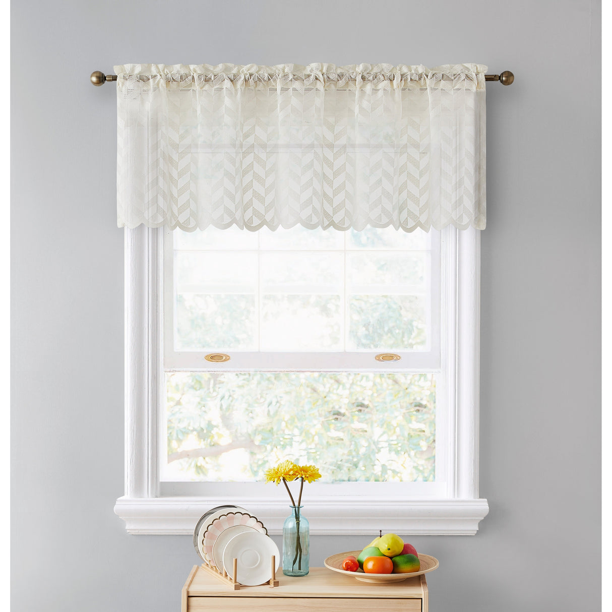 HLC.me Herringbone Lace Sheer Kitchen Cafe Curtain Tiers Swags Valance for Small Windows & Bathroom