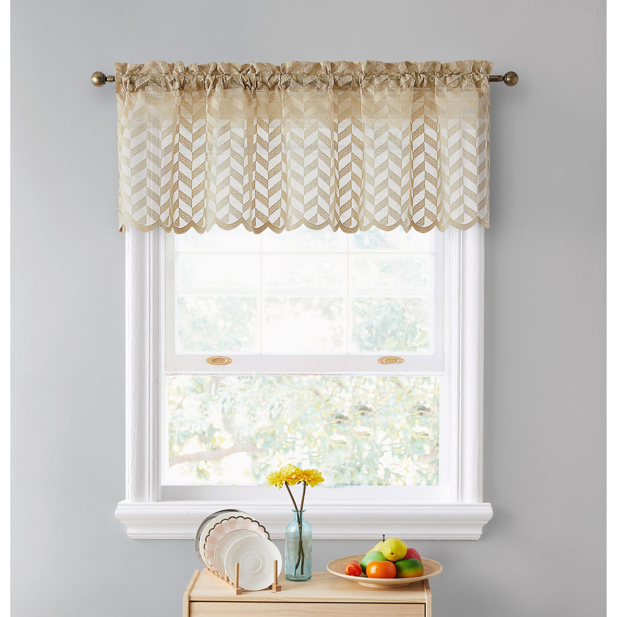 HLC.me Herringbone Lace Sheer Kitchen Cafe Curtain Tiers Swags Valance for Small Windows & Bathroom