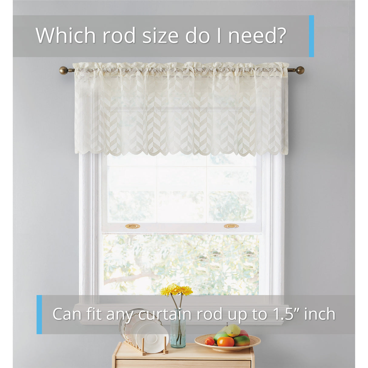 HLC.me Herringbone Lace Sheer Kitchen Cafe Curtain Tiers Swags Valance for Small Windows & Bathroom