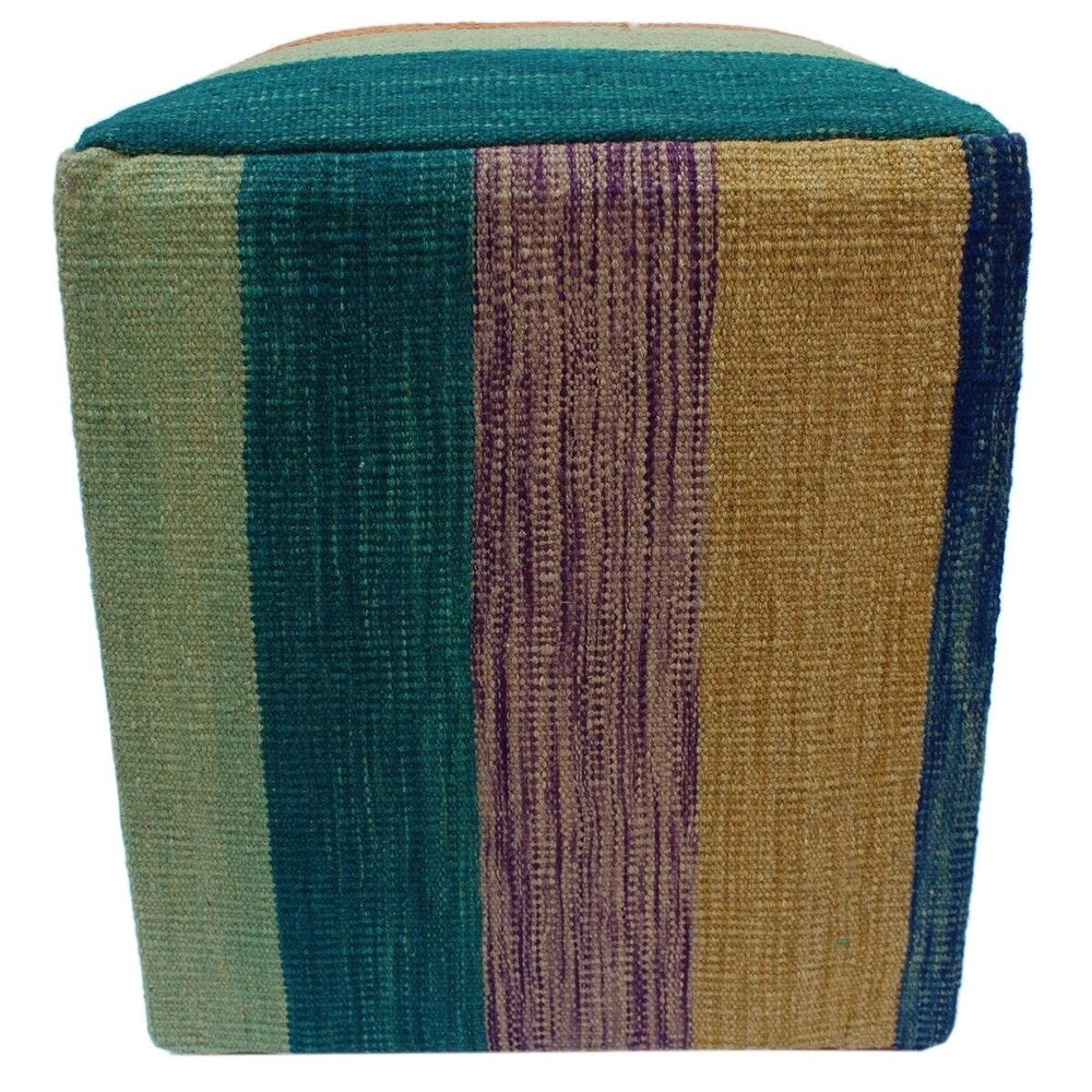 Herrmann Ivory/Orange Handmade Kilim Upholstered Ottoman 15"x15"x18"