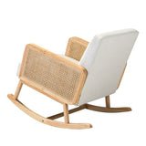 Hertson Mid-Century Modern Wooden Rocking Chair with Rattan Armrests, Polyester and Velvet Upholstery and Rebounced Foam Padding
