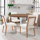 Herval Upholstered Dining Chair in Off-White and Almond Oak Wood Finish, Set of 2, 36” H x 22” D x 19” W