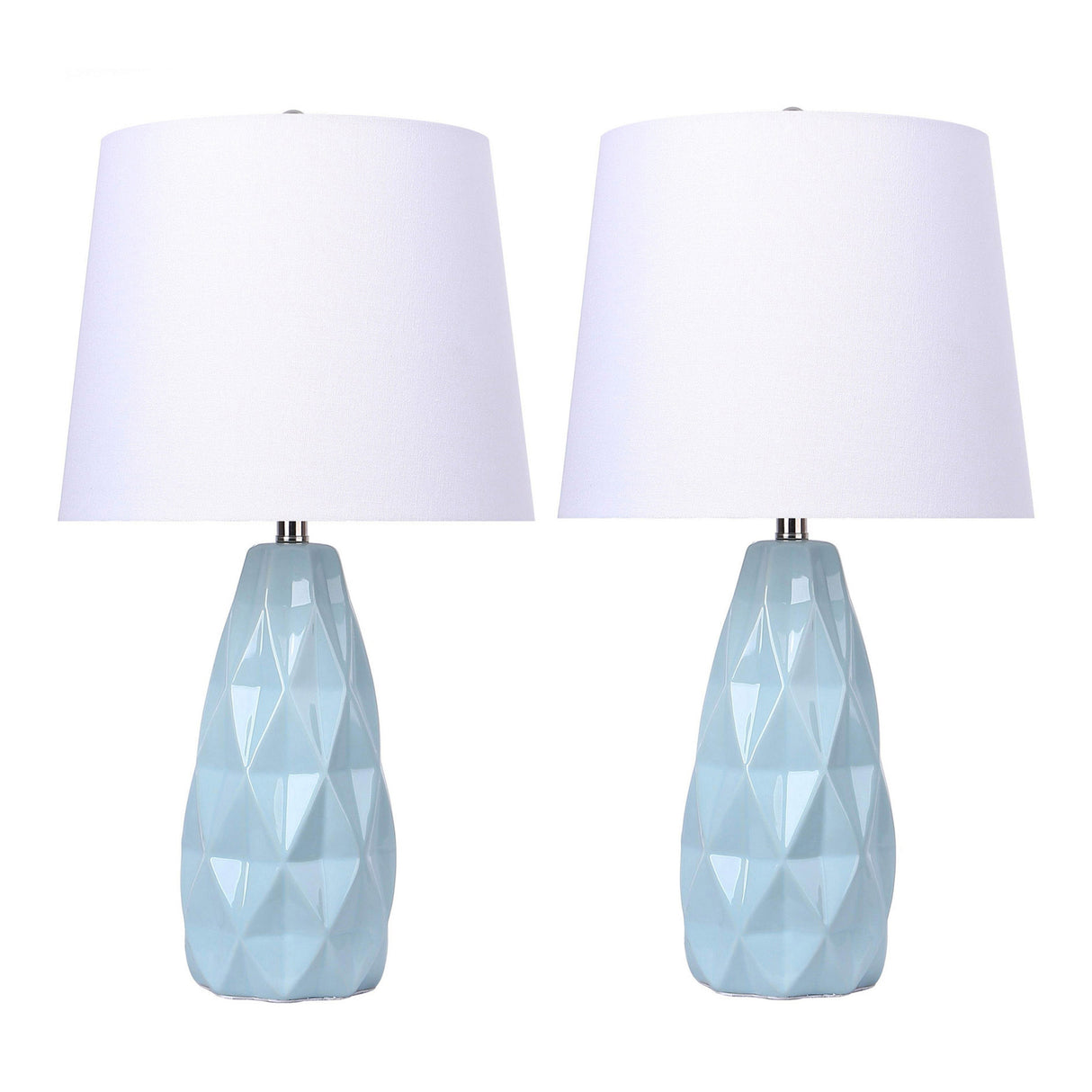 Hex 20" Ceramic Table Lamp w/ Faceted Base & Linen Shade (Set of 2) - 20.5