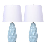 Hex 20" Ceramic Table Lamp w/ Faceted Base & Linen Shade (Set of 2) - 20.5