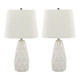 Hex 20" Ceramic Table Lamp w/ Faceted Base & Linen Shade (Set of 2) - 20.5