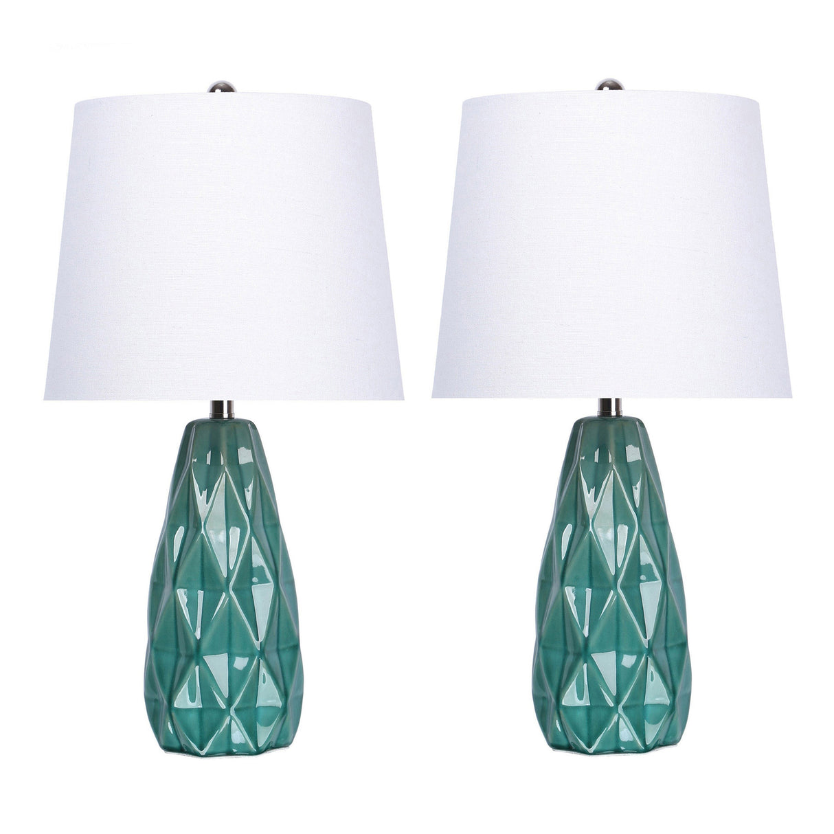 Hex 20" Ceramic Table Lamp w/ Faceted Base & Linen Shade (Set of 2) - 20.5