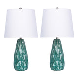 Hex 20" Ceramic Table Lamp w/ Faceted Base & Linen Shade (Set of 2) - 20.5
