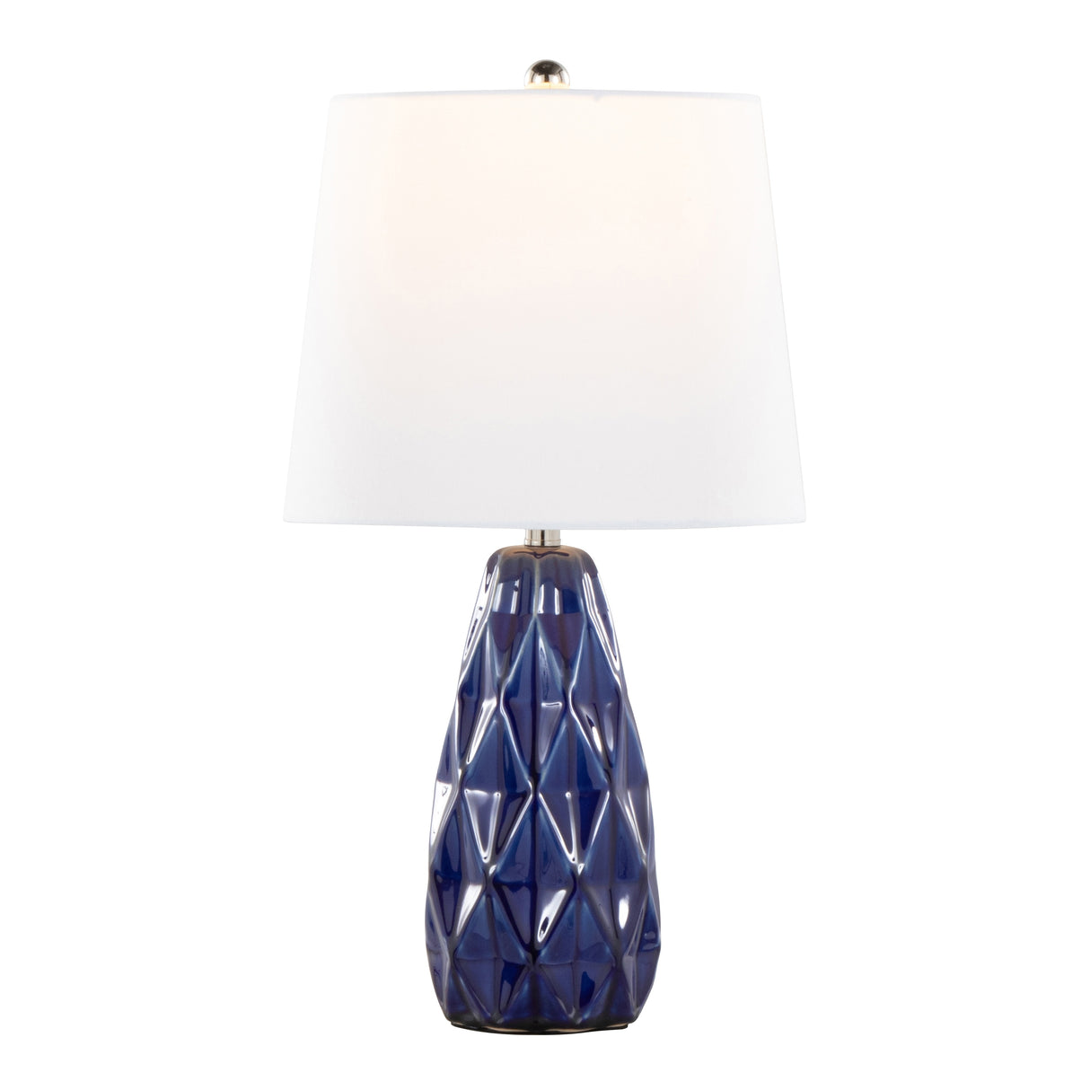 Hex 20" Ceramic Table Lamp w/ Faceted Base & Linen Shade (Set of 2) - 20.5