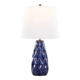Hex 20" Ceramic Table Lamp w/ Faceted Base & Linen Shade (Set of 2) - 20.5