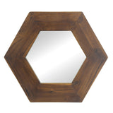 Hexagon Mirror with Natural Wood Frame