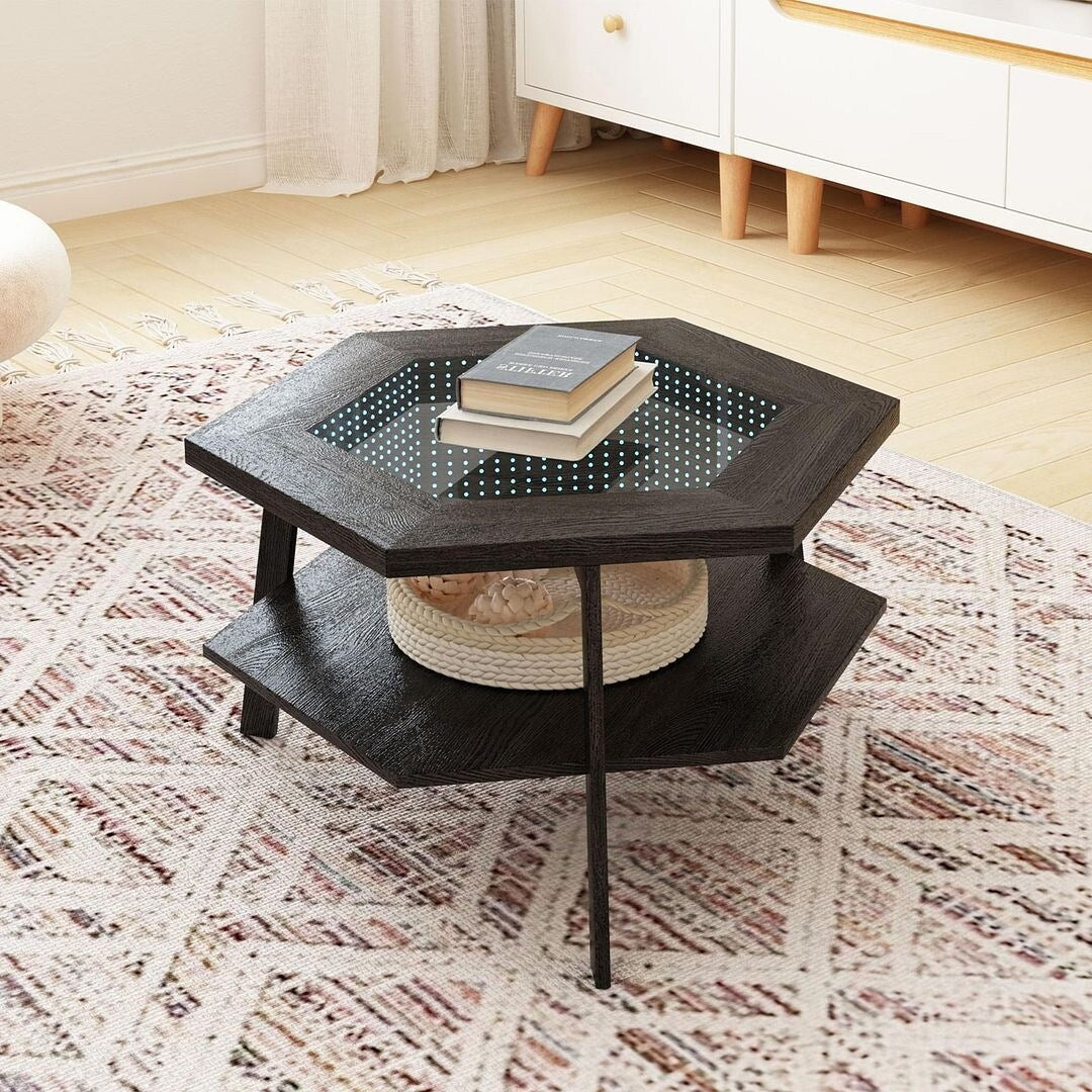 Hexagon Smart Coffee Table with 16-Color LED Lights
