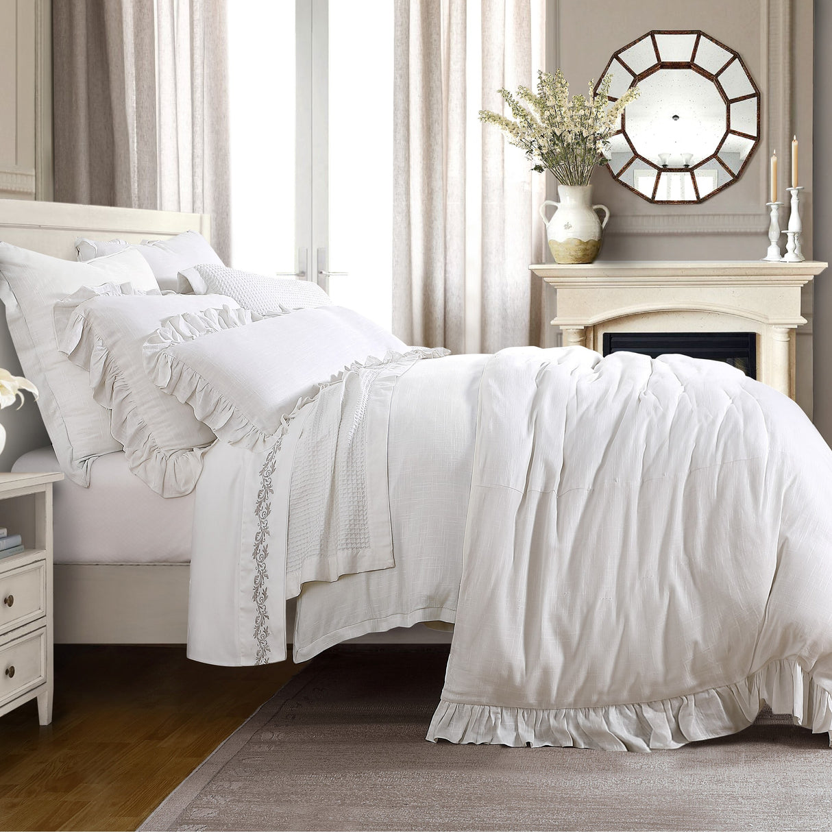 HiEnd Accents Lily Washed Linen Duvet Cover Set, 3PC