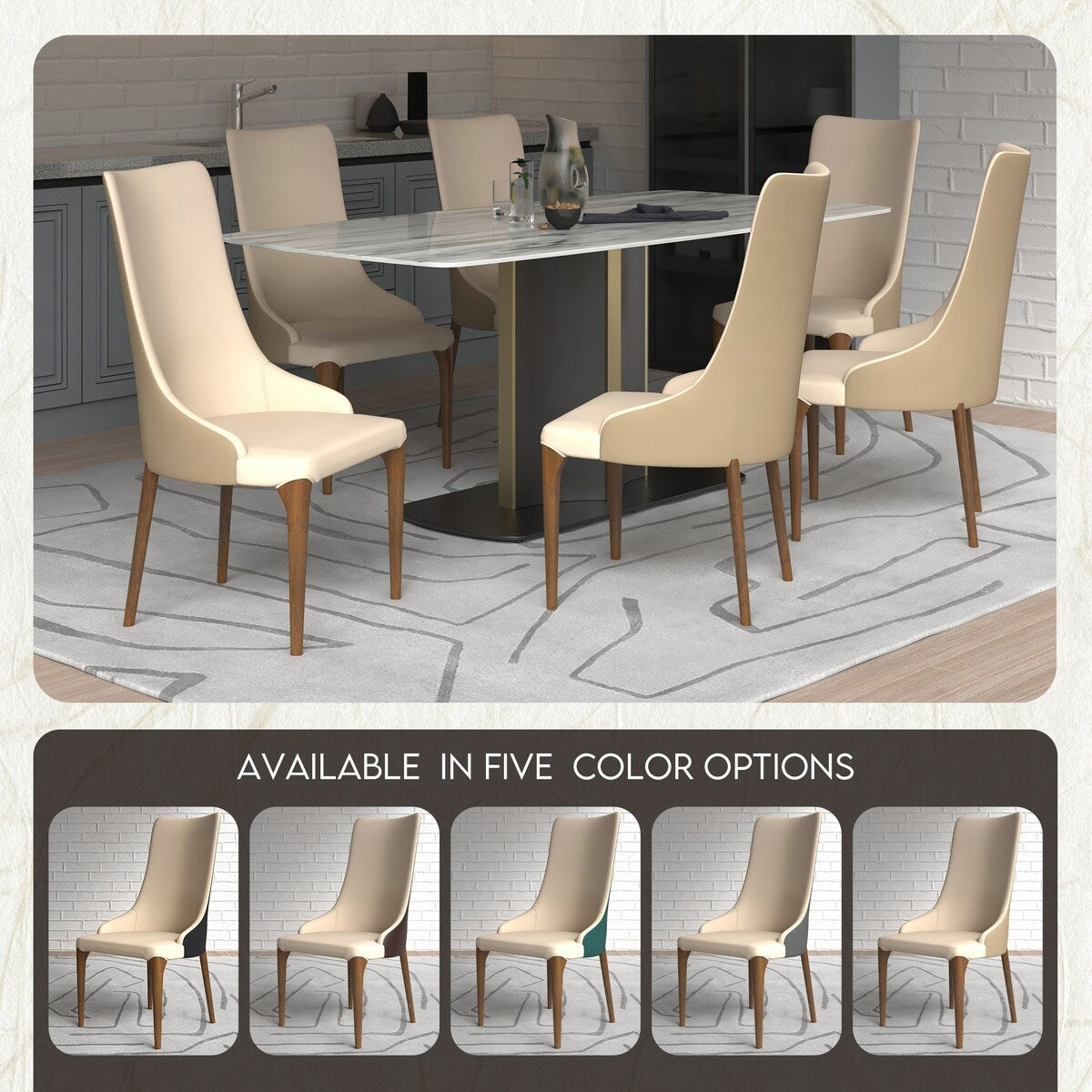 High-Back Dining Chair Upholstered in Leather with Ash Wood Legs Elm Collection