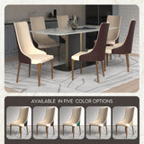 High-Back Dining Chair Upholstered in Leather with Ash Wood Legs Elm Collection