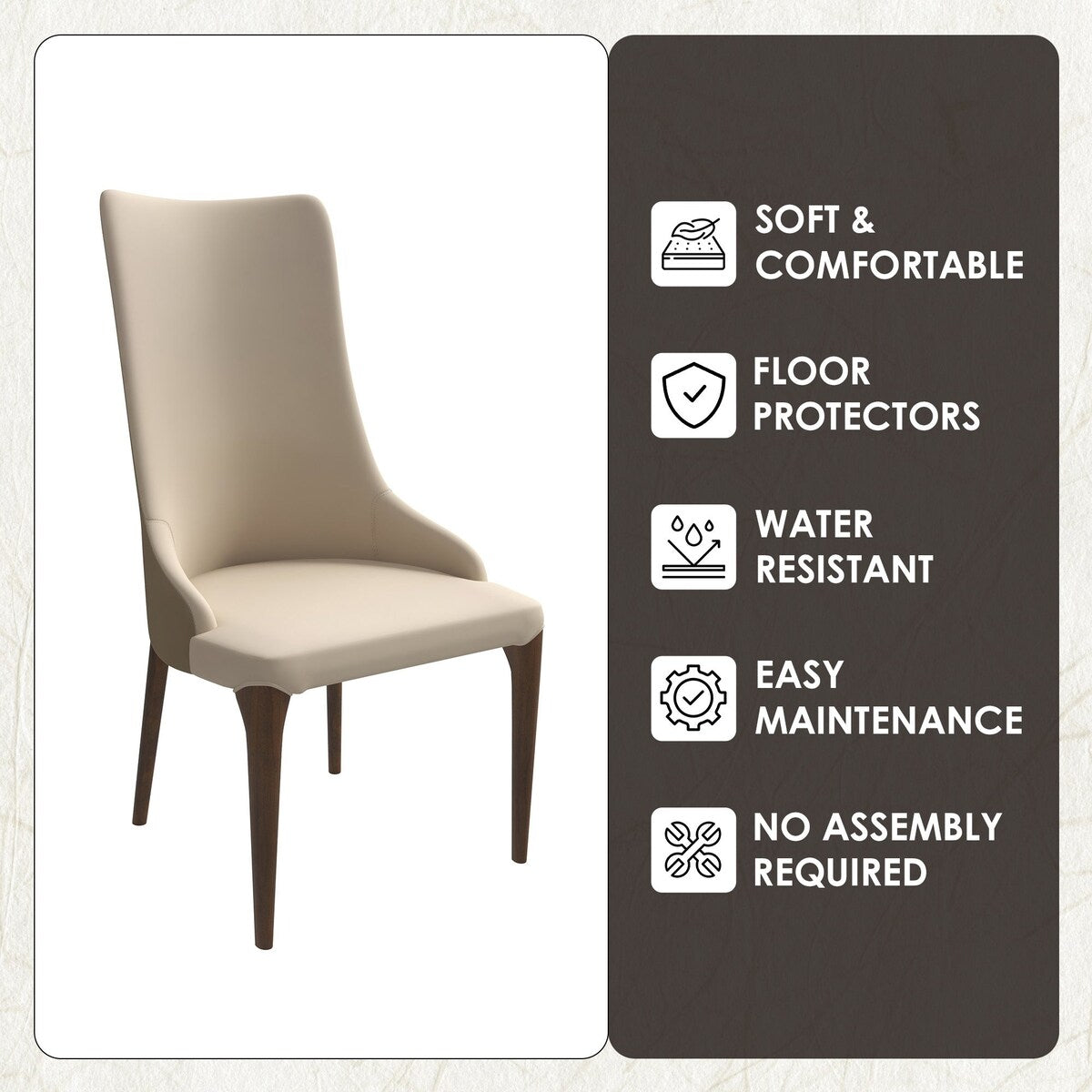 High-Back Dining Chair Upholstered in Leather with Ash Wood Legs Elm Collection