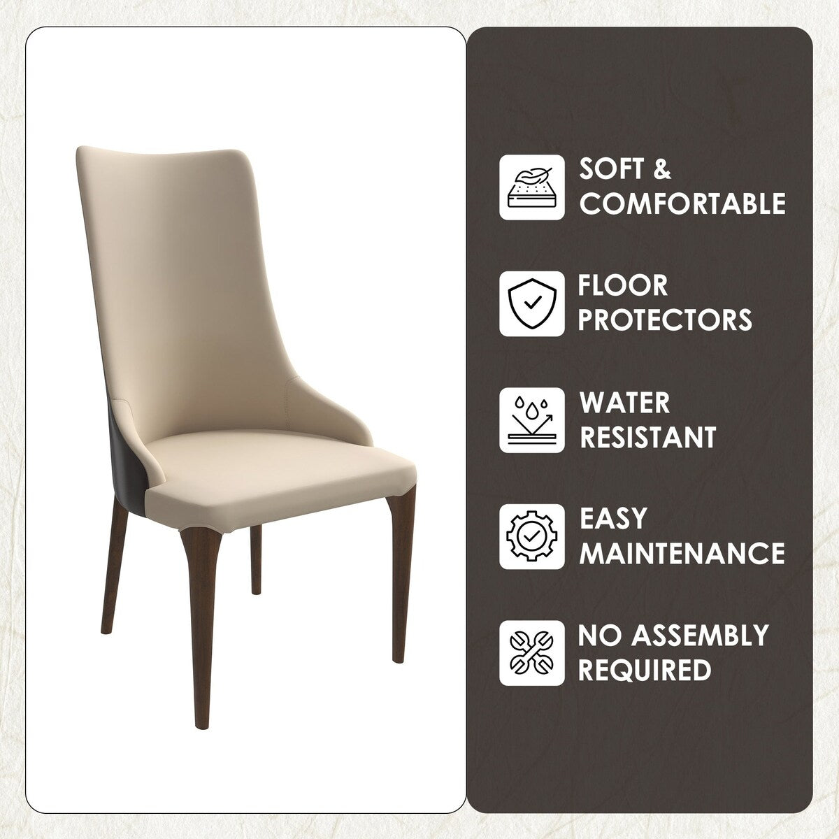 High-Back Dining Chair Upholstered in Leather with Ash Wood Legs Elm Collection