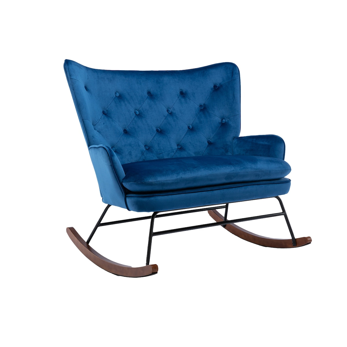 High Back Rocking Sofa, Upholstered Velvet Fabric, Solid Rubber wood Leg, For Living Room/Bedroom/Home or Office