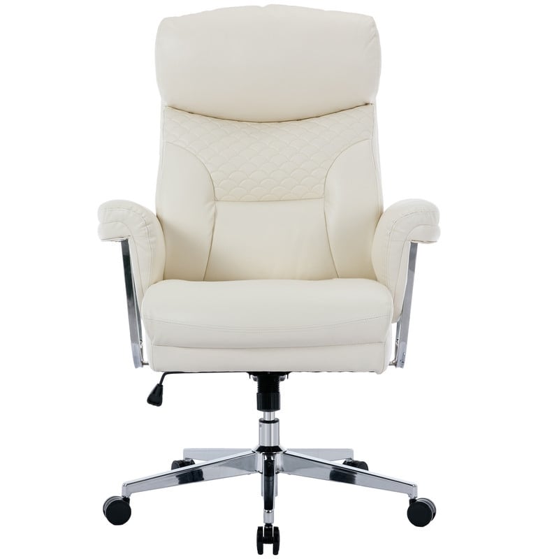 High Back Thick Bonded Leather Ergonomic Leather Computer Executive Office Chair for Comfort and Lumbar Support, White