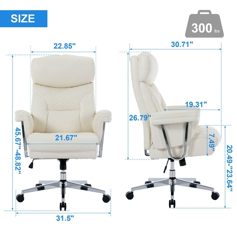 High Back Thick Bonded Leather Ergonomic Leather Computer Executive Office Chair for Comfort and Lumbar Support, White