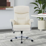 High Back Thick Bonded Leather Ergonomic Leather Computer Executive Office Chair for Comfort and Lumbar Support, White