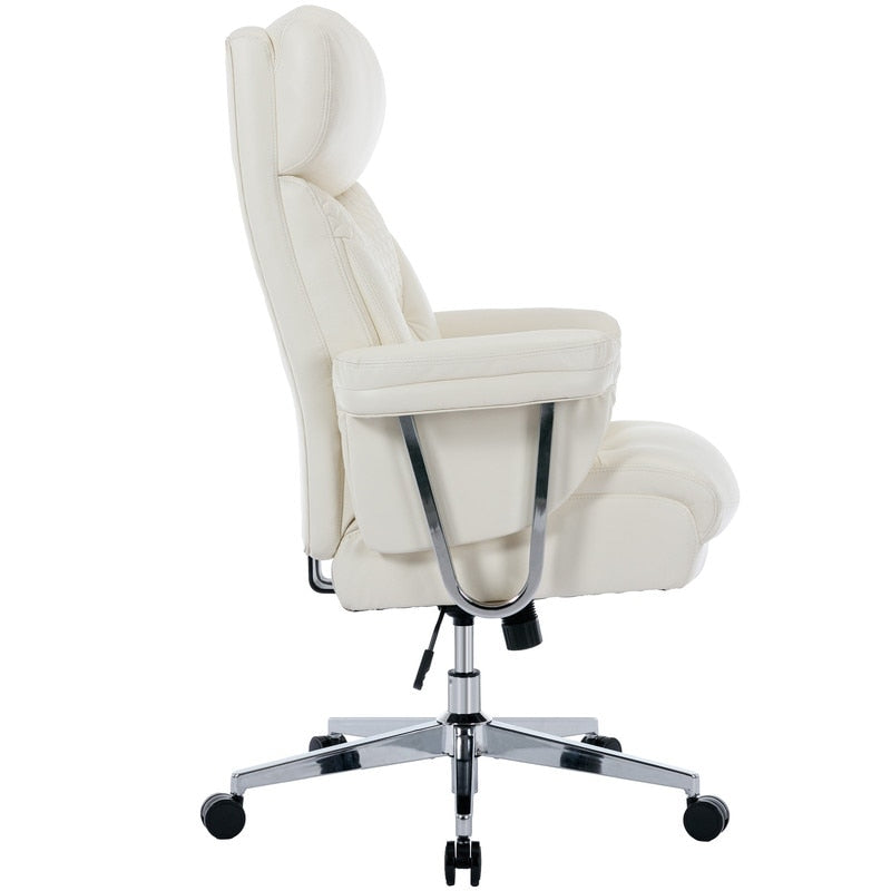 High Back Thick Bonded Leather Ergonomic Leather Computer Executive Office Chair for Comfort and Lumbar Support, White