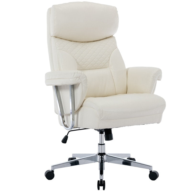 High Back Thick Bonded Leather Ergonomic Leather Computer Executive Office Chair for Comfort and Lumbar Support, White
