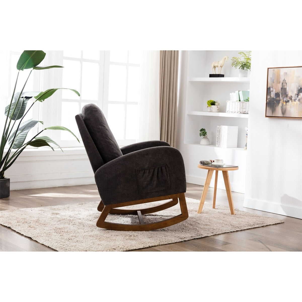 High Backrest & Cozy Armrest Rocking Chairs, Living Room Padded Seat Lounge Arm Chair with Two Side Pocket