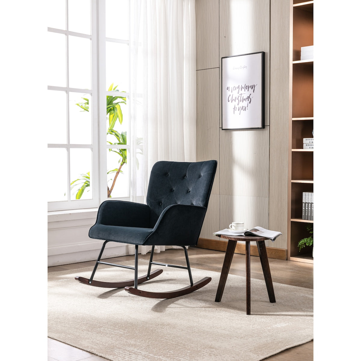 High Backrest & Cozy Armrest Velvet Rocking Chair Living Room Accent Chair Ergonomic Chair
